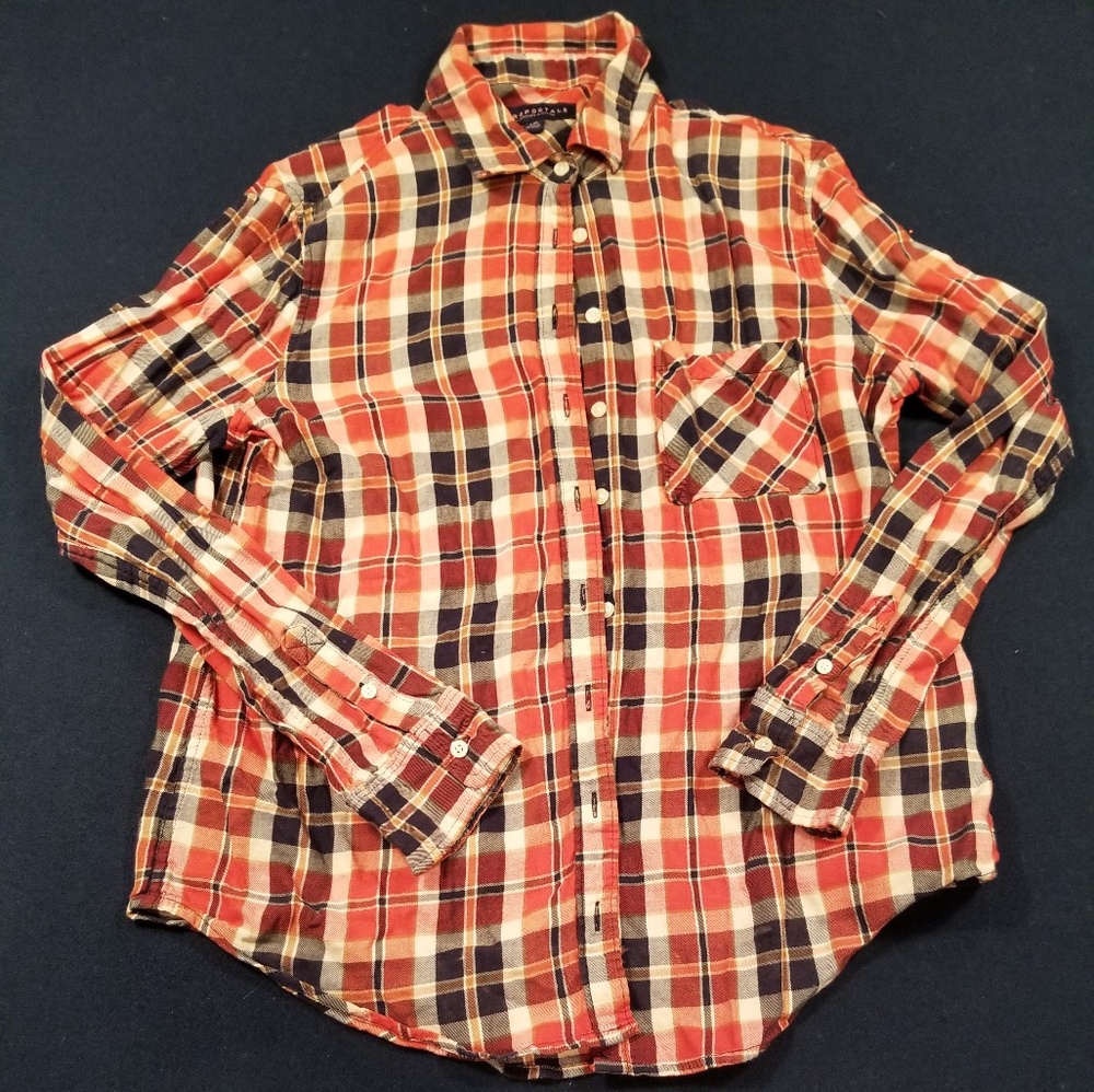 Orange and navy blue plaid